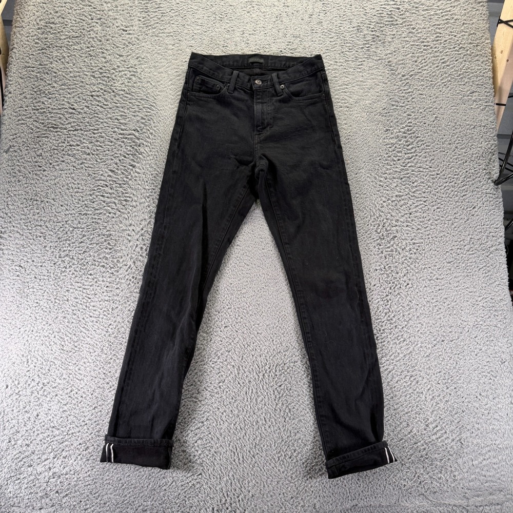 Uniqlo Jeans Men 28x33 Black Cotton Denim Straight Leg Slim Fit Selvedge Stretch